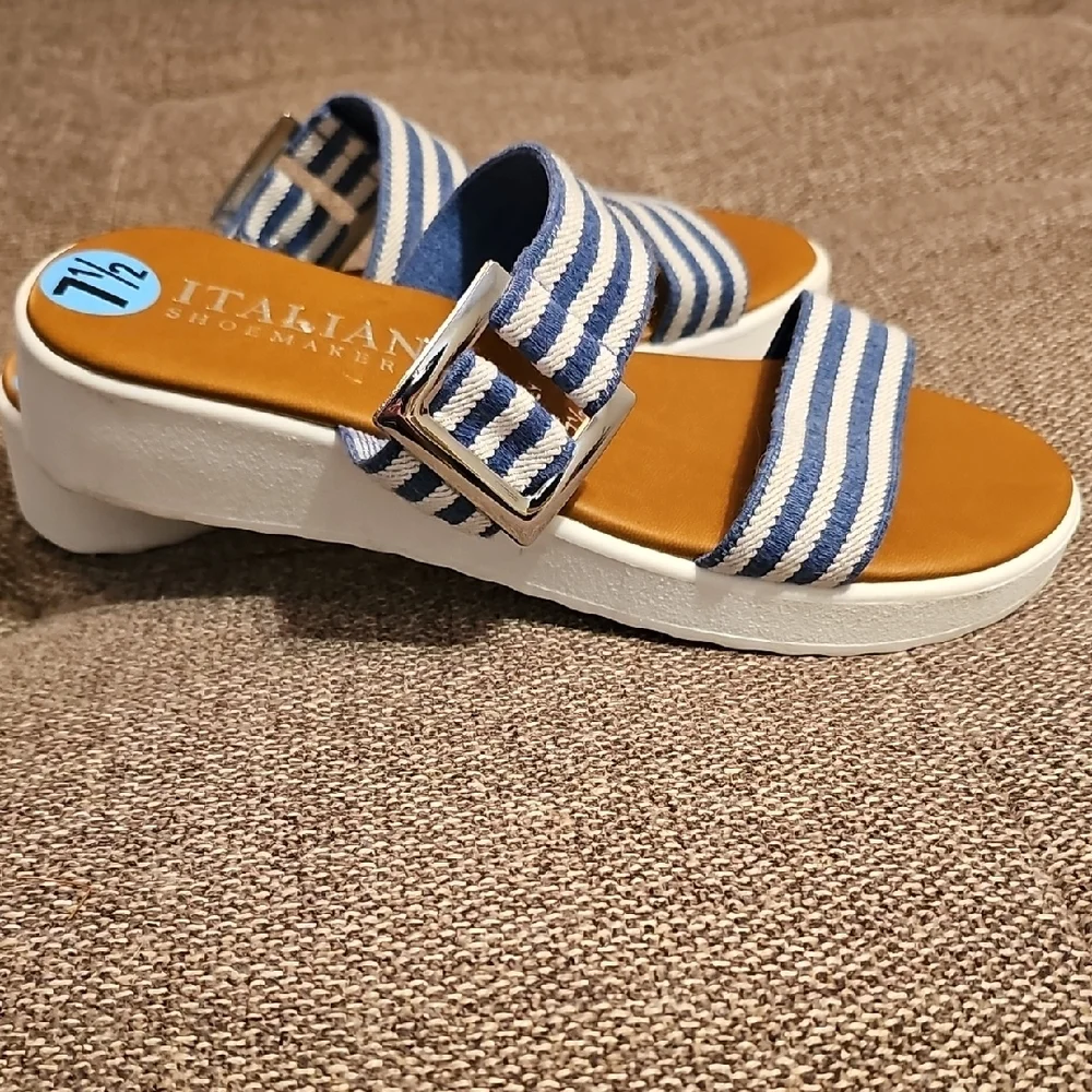 Striped Blue and White Sandals - Picture 3 of 3